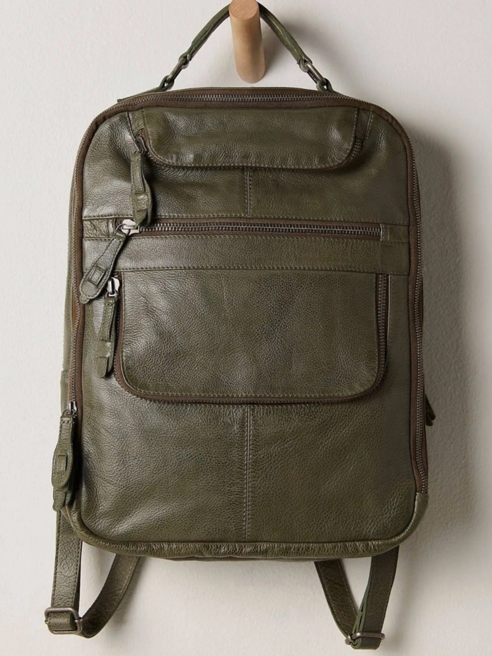 Free People East End Leather Backpack dark olive